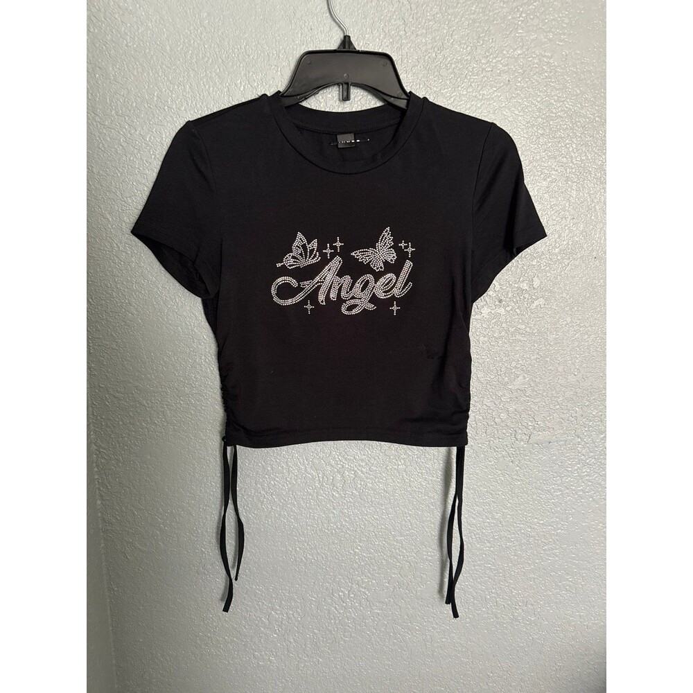 Black Rhinestone Angle Top